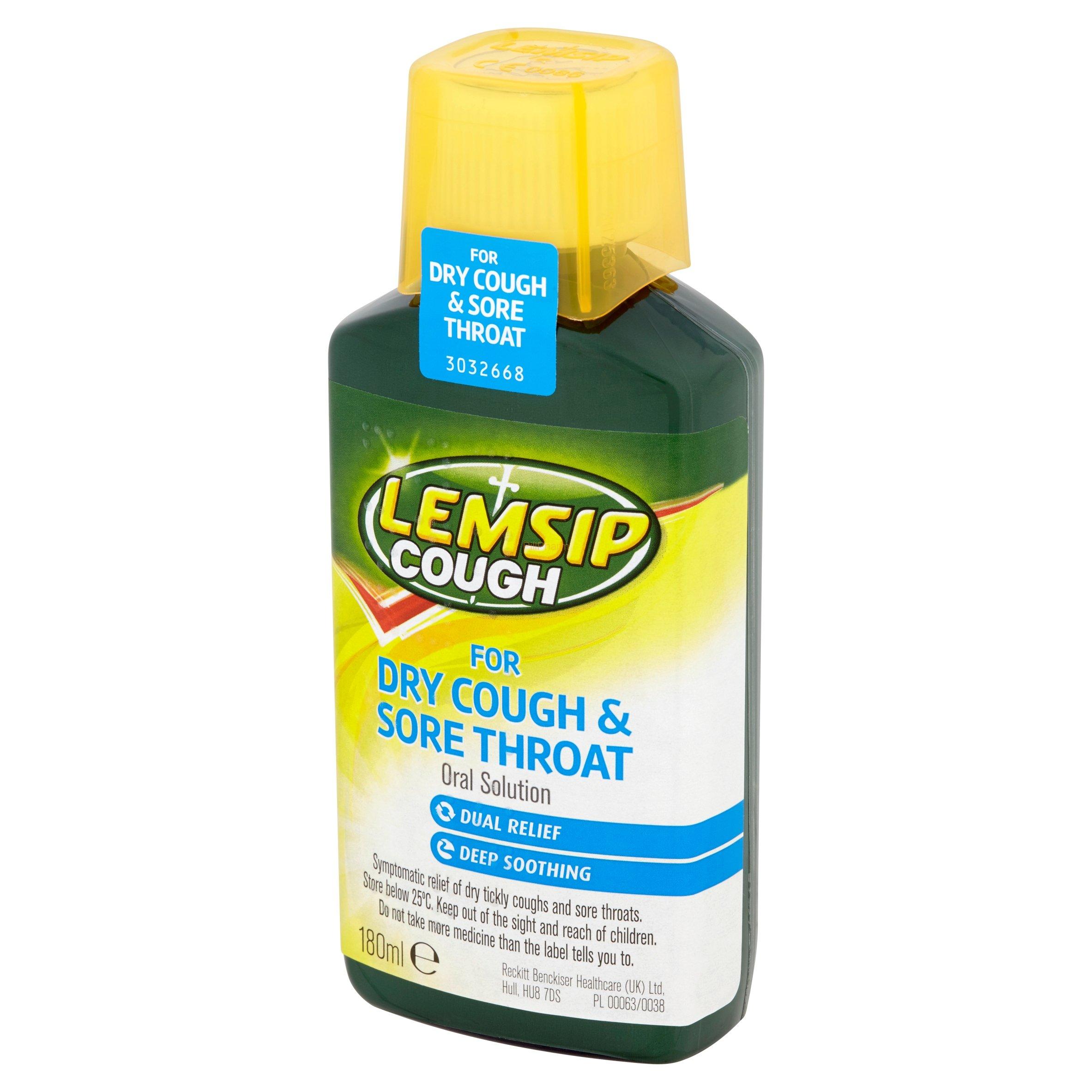 Lemsip Cough for Dry Cough & Sore Throat 180ml Hemlock