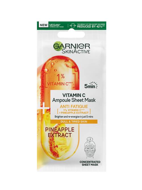 Garnier-Skin-Active-1-Vitamin-Cg-Pineapple-Anti-Fatigue-Ampoule-Sheet-Mask-15g.jpg Garnier Skin Active 1% Vitamin Cg + Pineapple Anti Fatigue Ampoule Sheet Mask 15g - Image 1