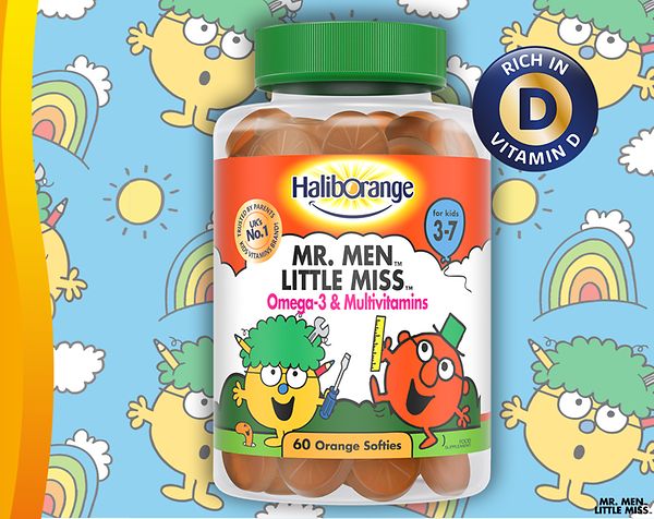 Haliborange-Mr.-Men-Little-Miss-Omega-3-Multivitamins-60S.jpg Haliborange MR. MEN LITTLE MISS Omega 3 & Multivitamins 60 Orange Flavour Softies - Image 1