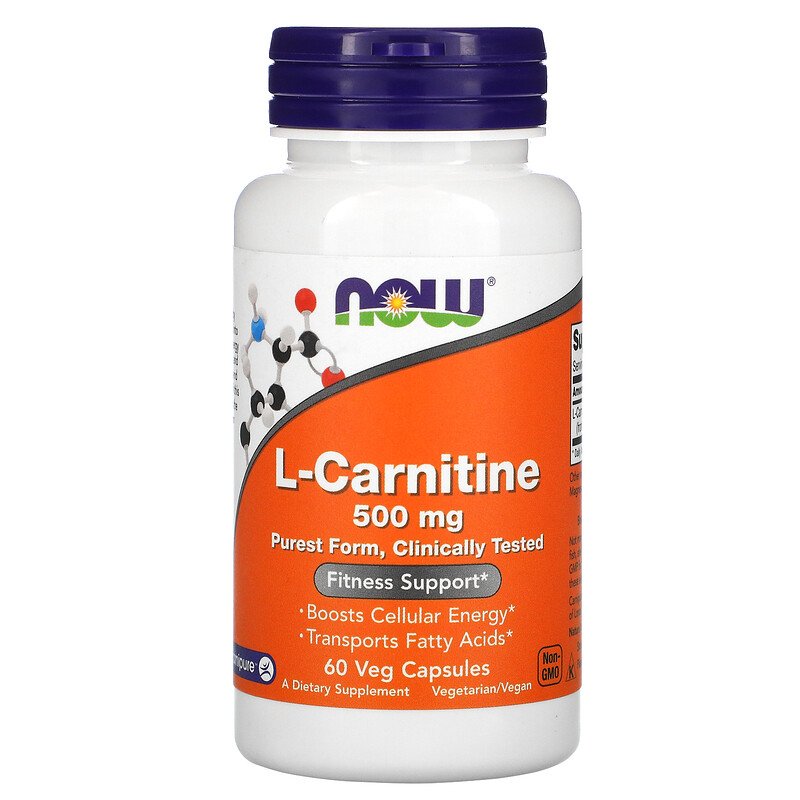 Now-Foods-L-Carnitine-500-mg-60-Veg-Capsules.jpg Now Foods, L-Carnitine, 500 mg, 60 Veg Capsules - Image 1