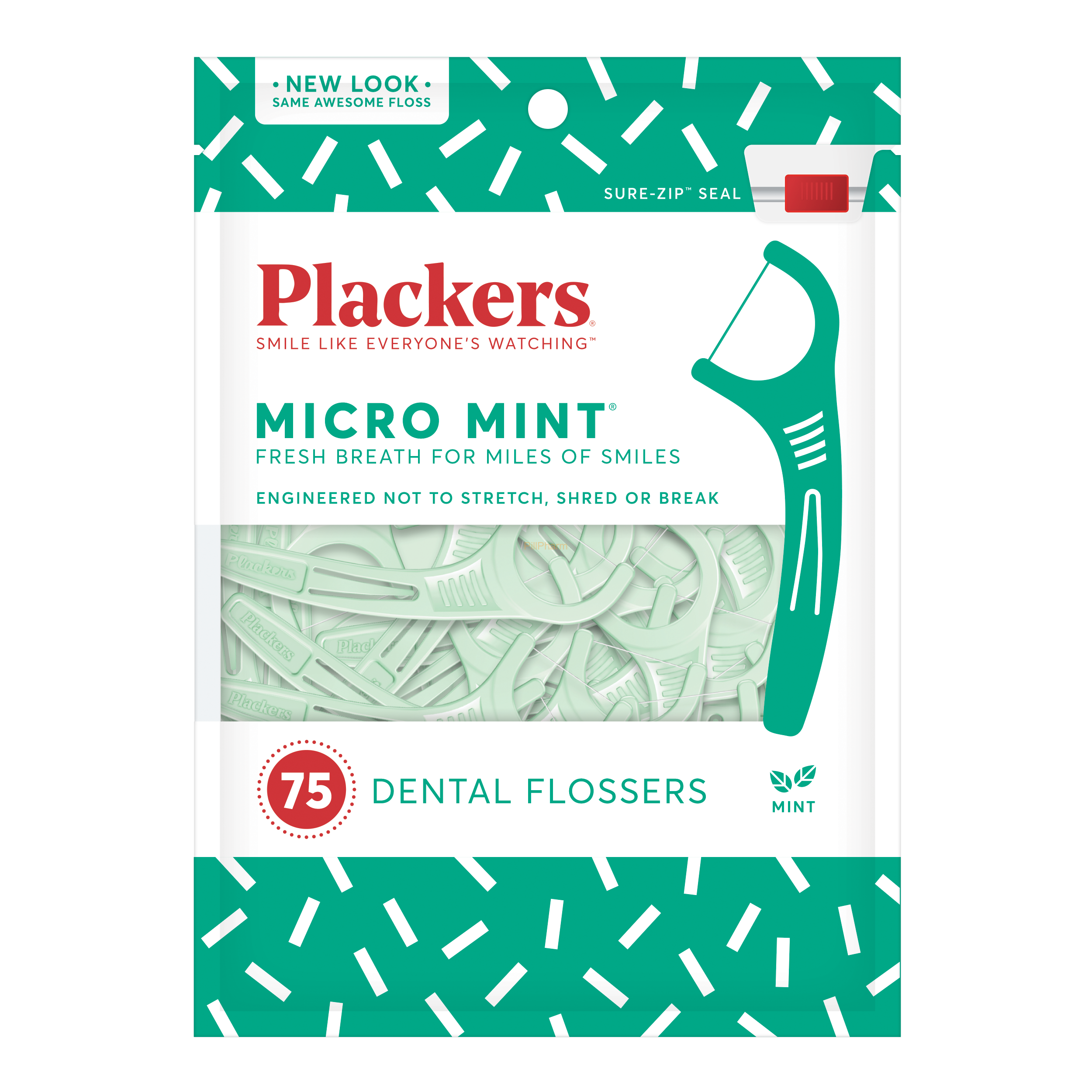 Plackers-Micro-Mint-Dental-Flossers-75-count-1.png Plackers Micro Mint Dental Flossers, 75 count - Image 1