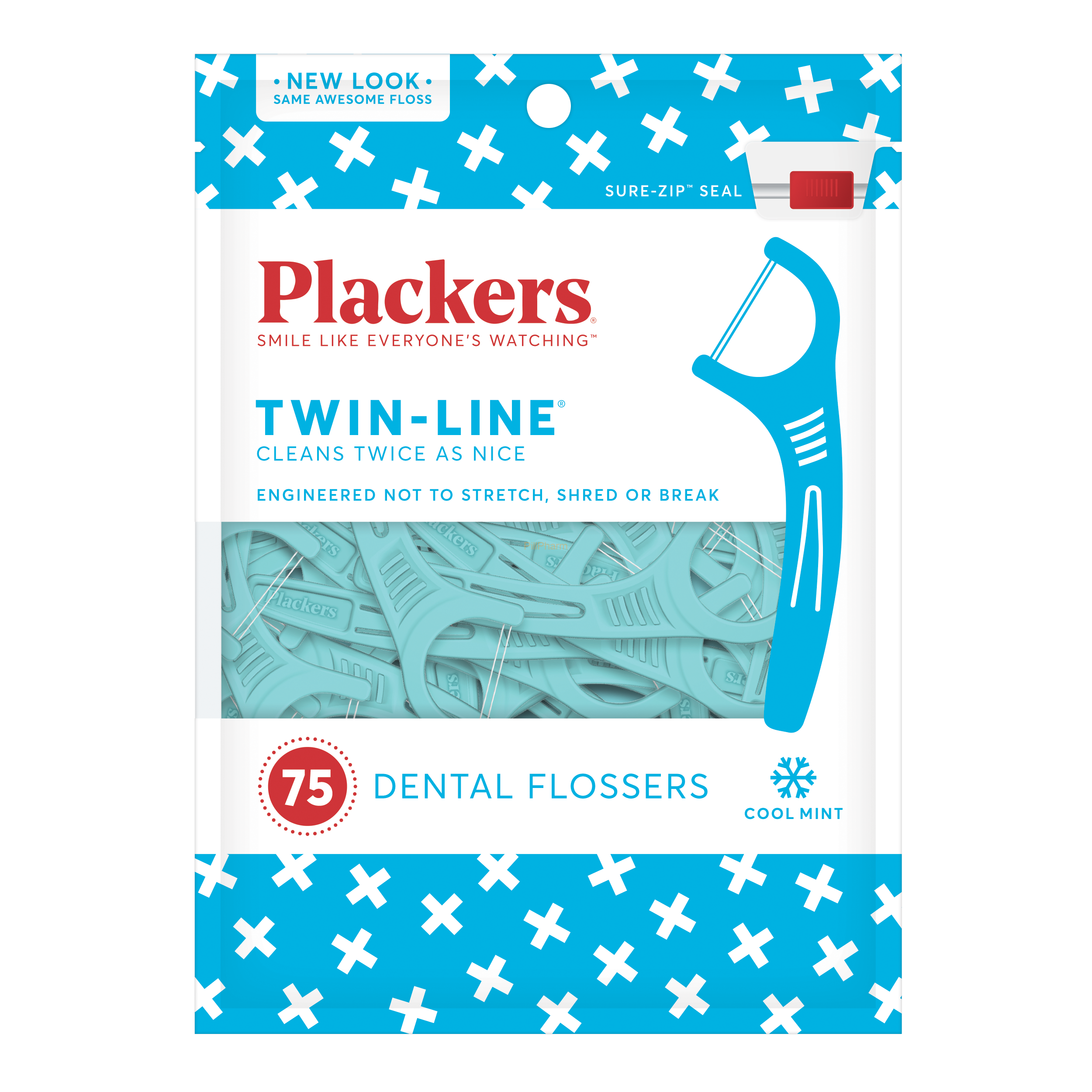Plackers-Twin-Line-Dental-Floss-Picks-Cool-Mint-75-Count.png Plackers Twin-Line Dental Floss Picks, Cool Mint, 75 Count - Image 1