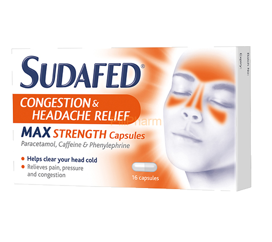 Sudafed-Congestion-Headache-Relief-Max-Strength-Caps-16s.png Sudafed Congestion & Headache Relief Max Strength Caps 16's - Image 1