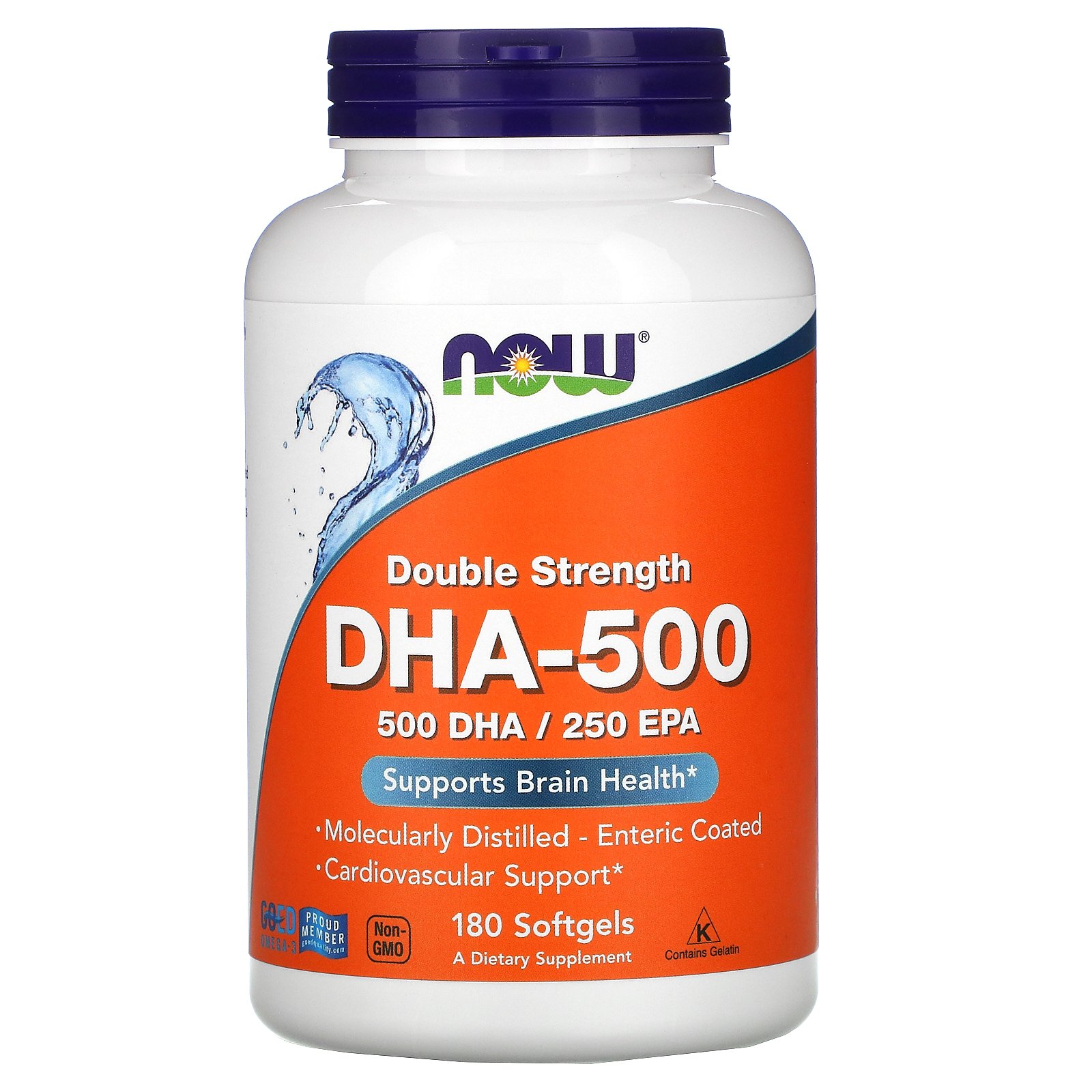 now-dha-500.jpg Now DHA-500, Double Strength - 180 Softgels - Image 1