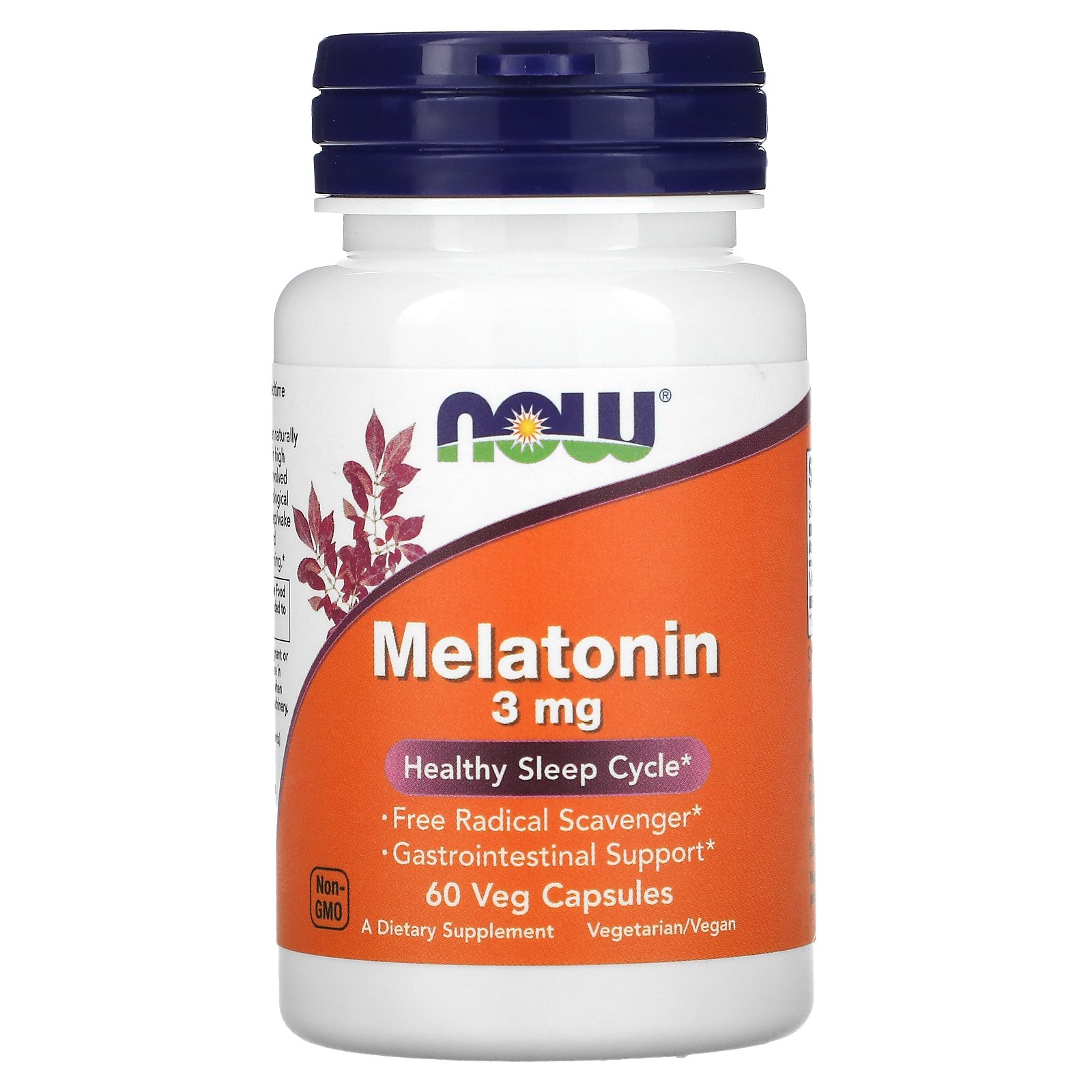 now-melatonin-3mg.jpg NOW Foods Melatonin 3 mg Veg Capsules 60's - Image 1