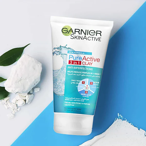 Garnier Pure Active 3 in 1 CLAY Wash+Scrub+Mask 150ml - HEMLOCK PHARMACY