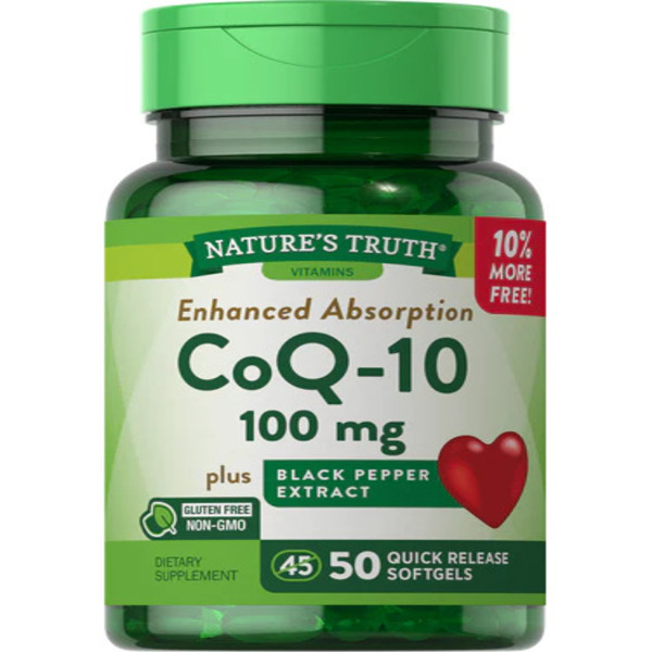 Nature's Truth CoQ-10 100mg plus black extract QR softgels (1) Nature's Truth CoQ-10 100mg plus black extract QR softgels 50's - Image 1
