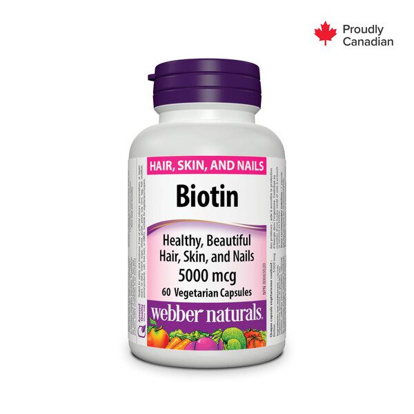 Webber-Naturals-Biotin-5000Mcg-Vegeterian-Capsules-60S Webber Naturals Biotin 5000mcg Vegetarian Capsules 60's - Image 1