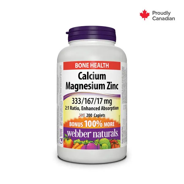Webber-Naturals-Calcium-Magnesium-Zinc-Caplets-200S Webber Naturals Calcium Magnesium Zinc Caplets 200's - Image 1