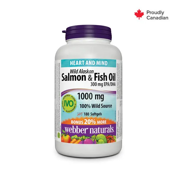 Webber-Naturals-Wild-Alaskan-Salmon-Fish-Oil-1000Mg-Softgels-180S Webber Naturals Wild Alaskan Salmon/Fish Oil 1000mg Softgels 180's - Image 1