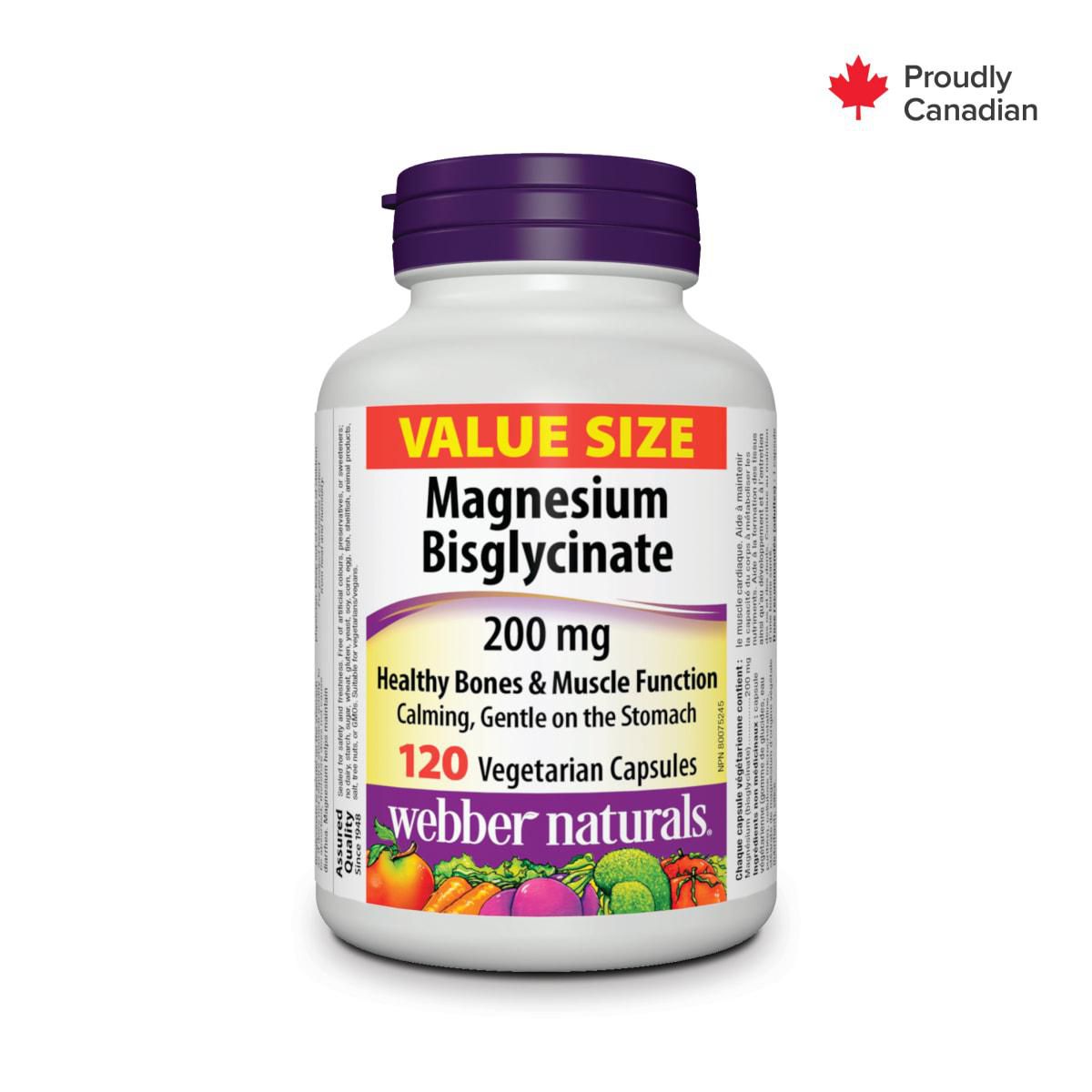Webber Naturals®, Magnesium Bisglycinate, 200 mg, 120 Vegetarian Capsules Webber Naturals Magnesium Bisglycinate 200mg Veg Capsules 120's - Image 1