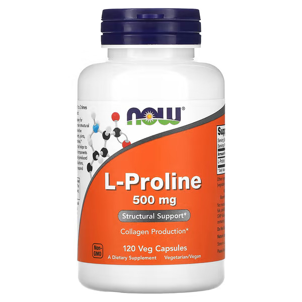 NOW Foods, L-Proline, 500mg, 120 Veg Capsules NOW Foods, L-Proline, 500mg, 120 Veg Capsules - Image 1