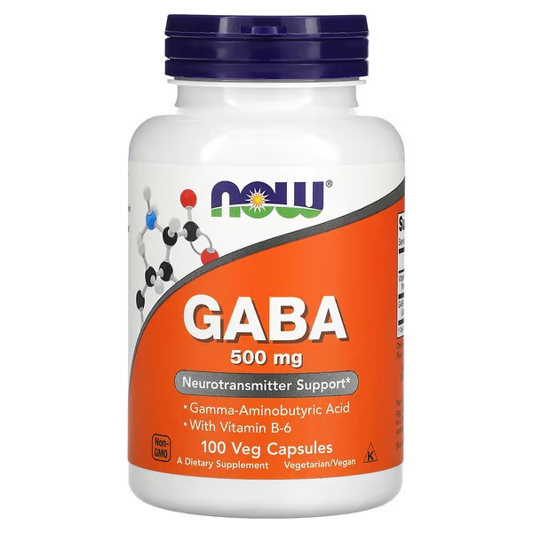NOW Foods, GABA with Vitamin B-6, 500 mg, 100 Veg Capsules NOW Foods, GABA with Vitamin B-6, 500mg, 100 Veg Capsules - Image 1