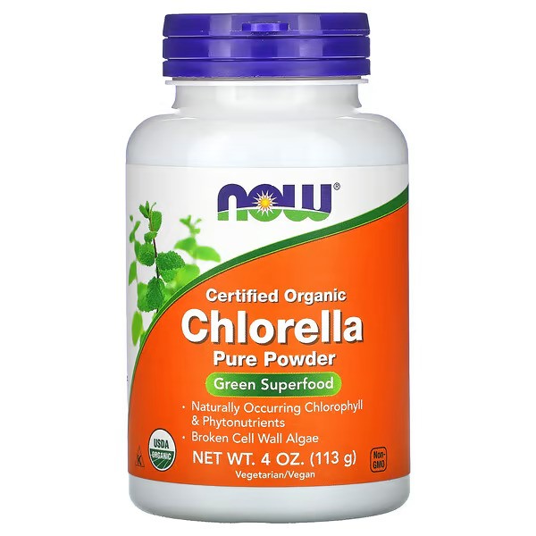 NOW Foods Cayenne capsules NOW Foods, Certified Organic Chlorella, Pure Powder 113g - Image 1