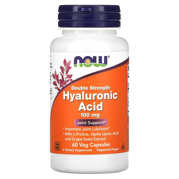 NOW Foods, Hyaluronic Acid, Double Strength, 100 mg, 60 Veg Capsules NOW Foods, Hyaluronic Acid, Double Strength, 100mg, 60 Veg Capsules - Image 1