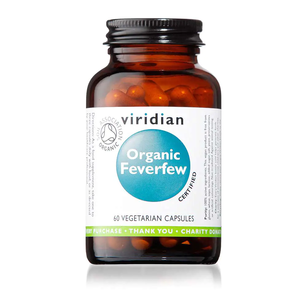 viridian-organic-feverfew-60caps Viridian Feverfew 350mg Organic Vcaps 60's - Image 1